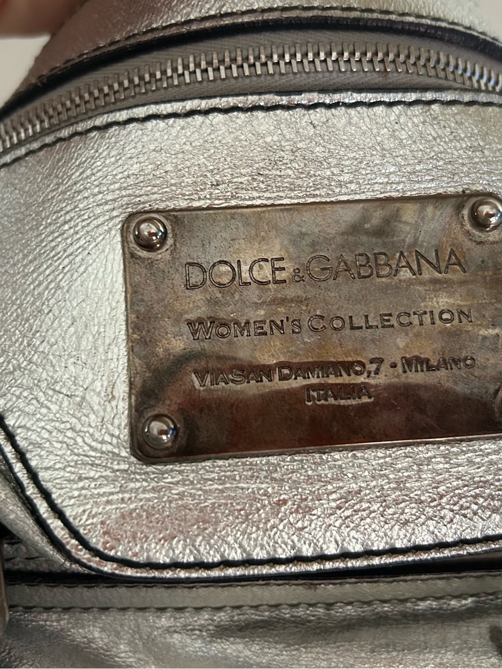 Dolce & Gabbana Silver Metallic Mini Bag with Logo Plate
